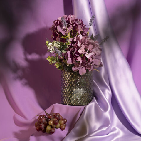 centro de flores artificiales hortensias malva online