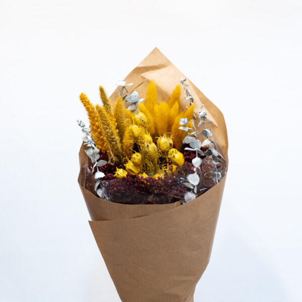 comprar flores preservadas y secas en mostaza y verde agua