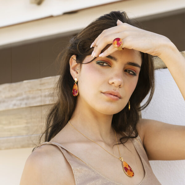 Conjunto de pendientes y collar ancar rojo - Imagen 4