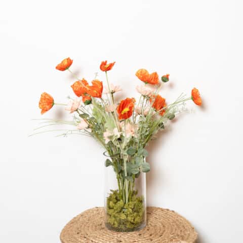 JARRÓN CRISTAL CON AMAPOLAS NARANJAS
