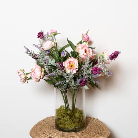 JARRÓN CRISTAL CON PEONÍA Y LAVANDA ROSA